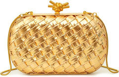 Handwoven Clutch Evening Bag for Women – Structured PU Leather Purse with Chain Strap for Wedding, Party & Date Night