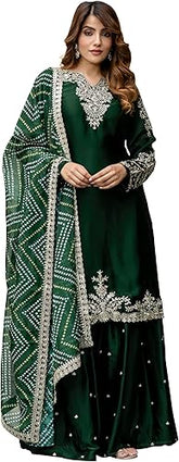 TRENDMALLS Women's Satin Embroidery Kurta Lehenga with Dupatta Set