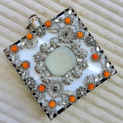 Filigree Pearl Minaudière Clutch | Silver Metallic Box Bag