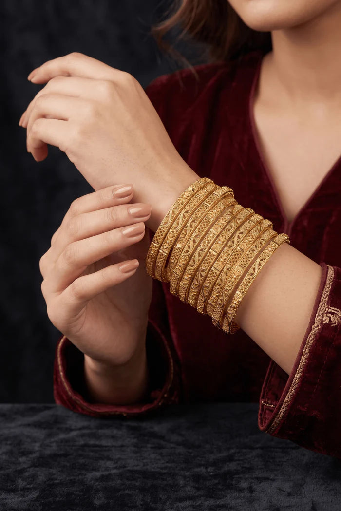 Gold Plated Bangles Set 12 Pcs | Ethnic Bridal