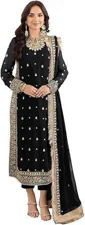 GRC Women's Straight Salwar Kameez Georgette with Embroidery Traditional Indian Pakistani Ready to Wear Dress