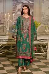 Aneela’s Bottle Green Sequence Embroidered Lawn Unstitched 3Pc Suit