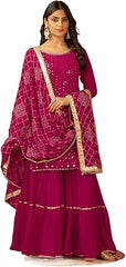 Beautiful Chinnon Punjabi Style Sharara Suit For Women Ready To Wear Salwar Kameez With Dupatta