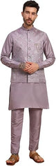 Pro-Ethic Style Developer Mens Heavy Cotton Silk Sequence Kurta Trouser Set With Waistcoat (Nehru Jacket) (C-118)