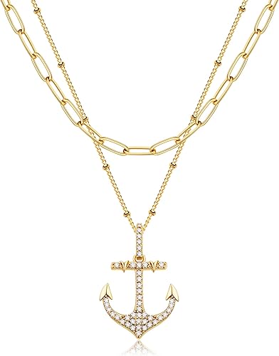 MEVECCO Layered Heart Necklace Pendant Handmade 18k Gold Plated Dainty Gold Choker Arrow Bar Layering Long Necklace for Women