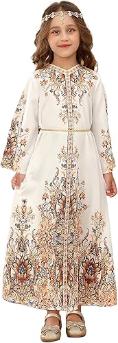 Abaowedding Muslim Dress for Kids Girls Abaya Middle East Ramadan Long Sleeve Prayer Dress Arabic Kaftan
