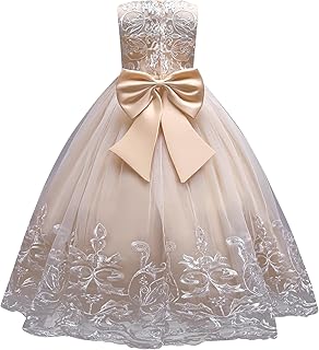 Flower Girls Lace Bridesmaid Dress Kids Wedding Pageant Party Long Prom Formal Ball Gown Princess Puffy Tulle Evening Dress