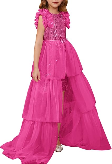 GRACE KARIN Girls Dresses Sequin Party Formal Pageant Dress Tween Girl Birthday Tulle Prom Princess Maxi Dress Size 5-14