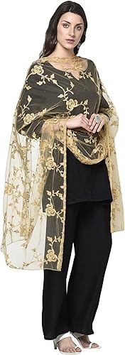 Women's Nylon Net Embroidered Dupatta (White, Free Size)