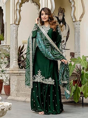 TRENDMALLS Women's Satin Embroidery Kurta Lehenga with Dupatta Set