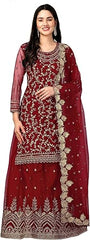 TRENDMALLS Women's Mono Net Kurta Lehenga Suit Set Indian Pakistani Ethnic Wear